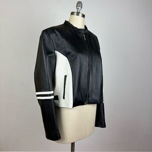 Sergio Vadducci Black and White Leather Moto Jacket